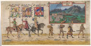 The Riding Banner Carriers With The Standards Of Kitzbühel, Rattenberg, And Kufstein And The Bavarian War, From The Triumphal Procession Of Maximilian I — Albrecht Altdorfer