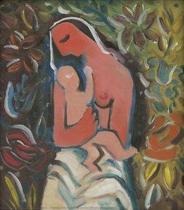 Mother With Her Child On The Flower Background — Mikuláš Galanda
