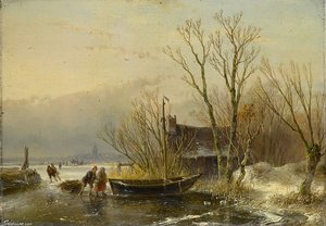 Ice Scene With Wood Gatherers — Andreas Schelfhout
