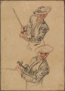 Two Studies Of A Violinist Tuning His Instrument — Jean-antoine Watteau