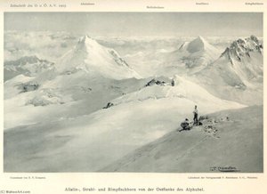 Deutsch Allalin , Strahl Und Rimpfischhorn Von Der Ostflanke Des Alphubel — Edward Theodore Compton