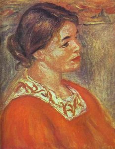 Woman In A Red Blouse — Pierre-auguste Renoir, Impressionist Painting