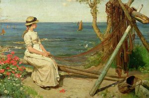 Mending The Nets, Newlyn, Cornwall — Ernest Albert Waterlow