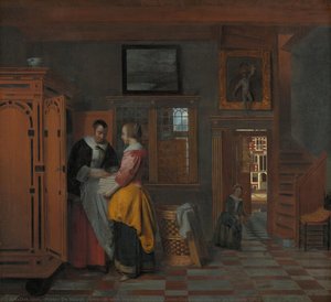 Interior With Women Beside A Linen Cupboard, Pieter De Hooch, 1663 — Pieter De Hooch