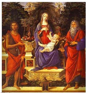 Virgin And Child Enthroned Between Saint John The Baptist And Saint John The Evangelist (bardi Altarpiece) — Sandro Botticelli, Early Renaissance