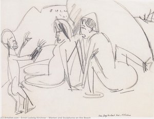 Women and Sculptures on the Beach