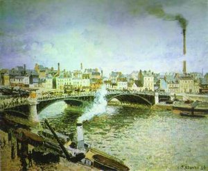 Morning, Overcast Weather, Rouen — Camille Pissarro, Impressionist Landscape Impressionism