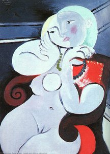 Female Nude Sitting In Red Armchair — Pablo Picasso