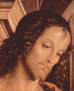 Madonna Enthroned with St. John the Tufer and St. Sebastian (detail)
