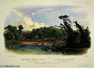 Punka Indians Encamped On The Banks — Karl Bodmer