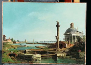 A Lock, A Column, And A Church Beside A Lagoon — Canaletto