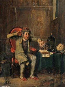 An Anxious Man Comparing His Own Head To A Skull, Using The Technique Of Phrenology — Theodore Lane