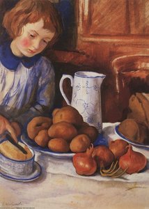 Katya At The Kitchen Table — Zinaida Serebriakova, Impressionism