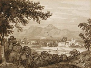 Village By River With Mountains — Thomas Girtin