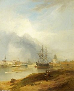 Bristol Docks With The Church Of St Mary Redcliffe In The Distance — James Baker Pyne