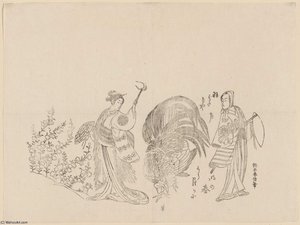 Actors Matsumoto Kôshirô Iii And Nakamura Tomijûrô I With A Rooster — Suzuki Harunobu