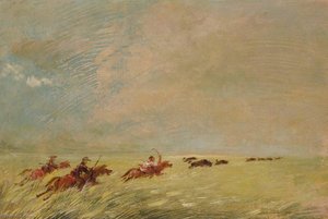 Bogard, Batiste, And I Chasing Buffalo In High Grass On A Missouri Bottom — George Catlin