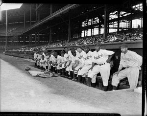 Pittsburgh Crawfords Baseball Team Posed In Dugout At Forbes Field — Charles Harris
