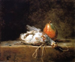 Grey Partridge, Pear And Snare On A Stone Table — Jean-baptiste-siméon Chardin, Chardin School