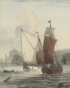 An Armed Yacht And Small Traders In Coastal Waters — Samuel Owen