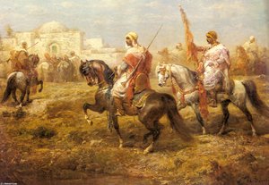 Arab Cavalry Approaching An Oasis — Adolf Schreyer, Academicism