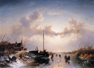 River In Winter Sun — Charles Henri Joseph Leickert