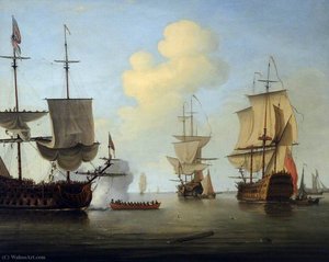 Shipping Scene With A Laden Man O' War — Peter Monamy