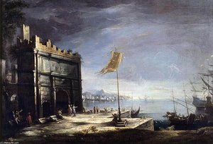 Capriccio Of A Port Scene With A Classical Arch — Antonio Stom, Baroque