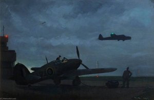 Night Fighters Prepare At Dusk — Roy Anthony Nockolds