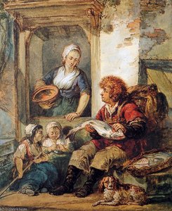 Fish Salesman At Woman And Chidren Sun — Abraham Van Strij