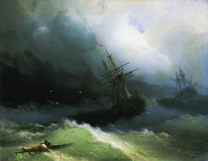 Ships In The Stormy Sea — Ivan Konstantinovich Aivazovsky, Romanticism