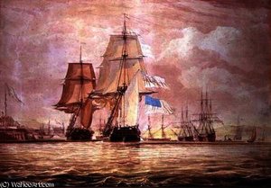 HMS 'Shannon' leading the 'Chesapeake' into Halifax Harbour
