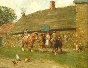 Figures Before A Country Inn — John Atkinson Ii
