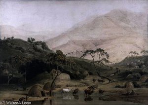 A Kaffir Village, C.1801 — Samuel Daniell