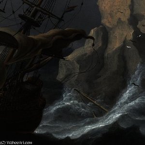 Shipping In A Stormy Sea Off A Rocky Coast
