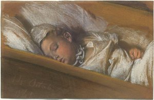 An Infant Asleep In His Crib — Adolph Von Menzel