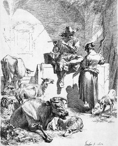Shepherd At The Well With The Spinning Girl — Nicolaes Pietersz Berchem