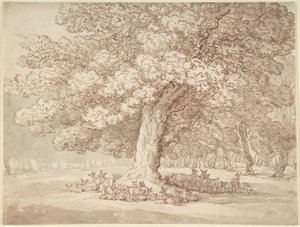 Herd Of Deer Under An Oak Tree — Thomas Rowlandson