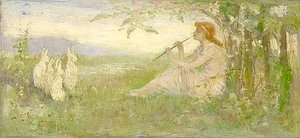 Girl With Rabbits, (painting) — Frederick Stuart Church