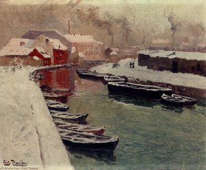 A Snowy Harbor View — Frits Thaulow