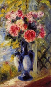 Bouquet Of Roses In A Blue Vase — Pierre-auguste Renoir
