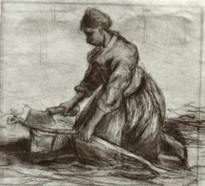 Peasant Woman, Kneeling With Chopper — Vincent Willem Van Gogh, Realism