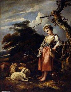 A Shepherdess And Sheep — Thomas Barker