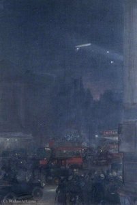 The First Zeppelin Seen From Piccadilly Circus, 8 September (1915) — Andrew Carrick Gow