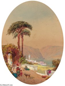 Figures On A Track Beside An Italian Lake