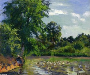 Ducks On The Pond At Montfoucault — Camille Pissarro
