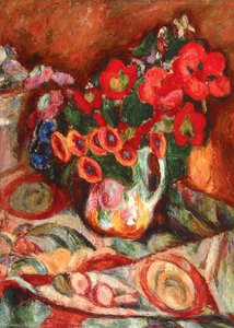 Flowers on a Patterned Tablecloth