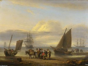 Coast Scene With Shipping And Figures — Thomas Luny
