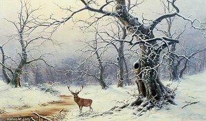 A Stag In A Wooded Landscape — Nils Hans Christiansen