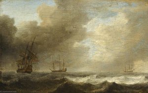 A Dutch Ship Lying To In A Strong Breeze — Willem Van De Velde The Elder, Romanticism